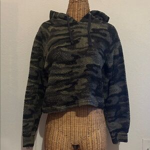 Camo Teddy Crop Hoodie